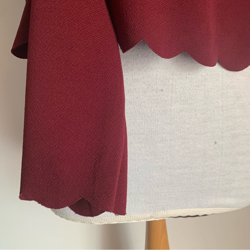 New Look Long Sleeve Top Burgundy Round Neck Stretch Waist Length UK Size 16 - Picture 5 of 8